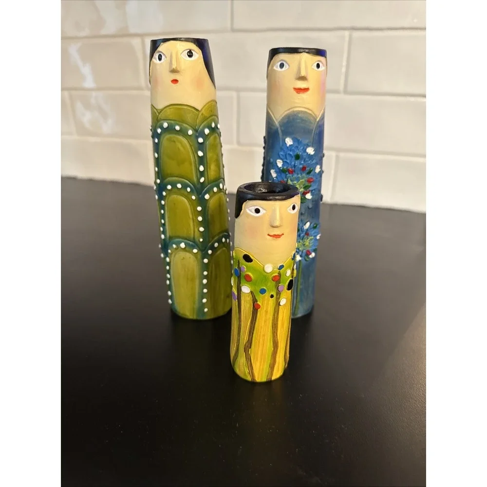 3 Spring Family Bud Vases Resin Bohemian Family Vase Hand Painted Home Decor‎